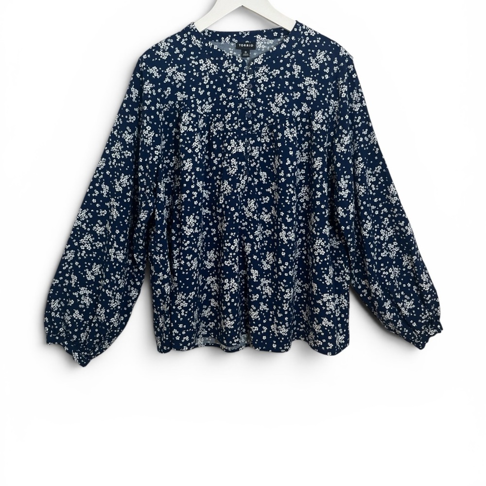 torrid Navy Floral Peasant Blouse with Button Placket